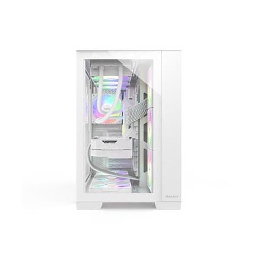 Huntkey Appolo Max ATX Mid Tower Two Panel Front & Left Side Tempered Glass Gaming Case, Dual-Chamber Cooling Layout, Up to 360mm Radiator Support, 7x Pre-Installed RGB Fans - White