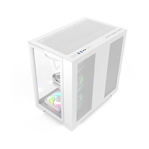 Huntkey Appolo Max ATX Mid Tower Two Panel Front & Left Side Tempered Glass Gaming Case, Dual-Chamber Cooling Layout, Up to 360mm Radiator Support, 7x Pre-Installed RGB Fans - White