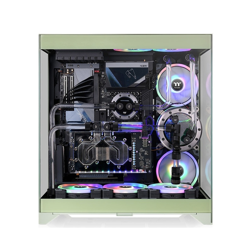 Thermaltake CTE E550 TG Mid Tower ATX Case, 3 Tempered Glass Panels Hidden-Connector Motherboard Support Three-Way VGA Installations Dual Chamber Design, Matcha Green | CA-1Z8-00MEWN-00