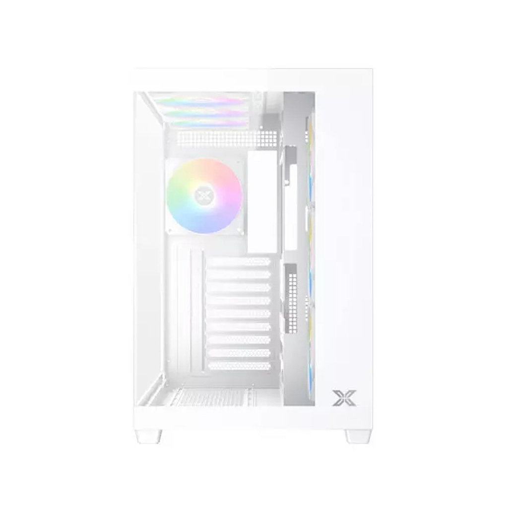 Xigmatek Aqua V Air Arctic Mid Tower Front Side & Left Side Tempered Glass Panel Case with 7 RGB Fans - White