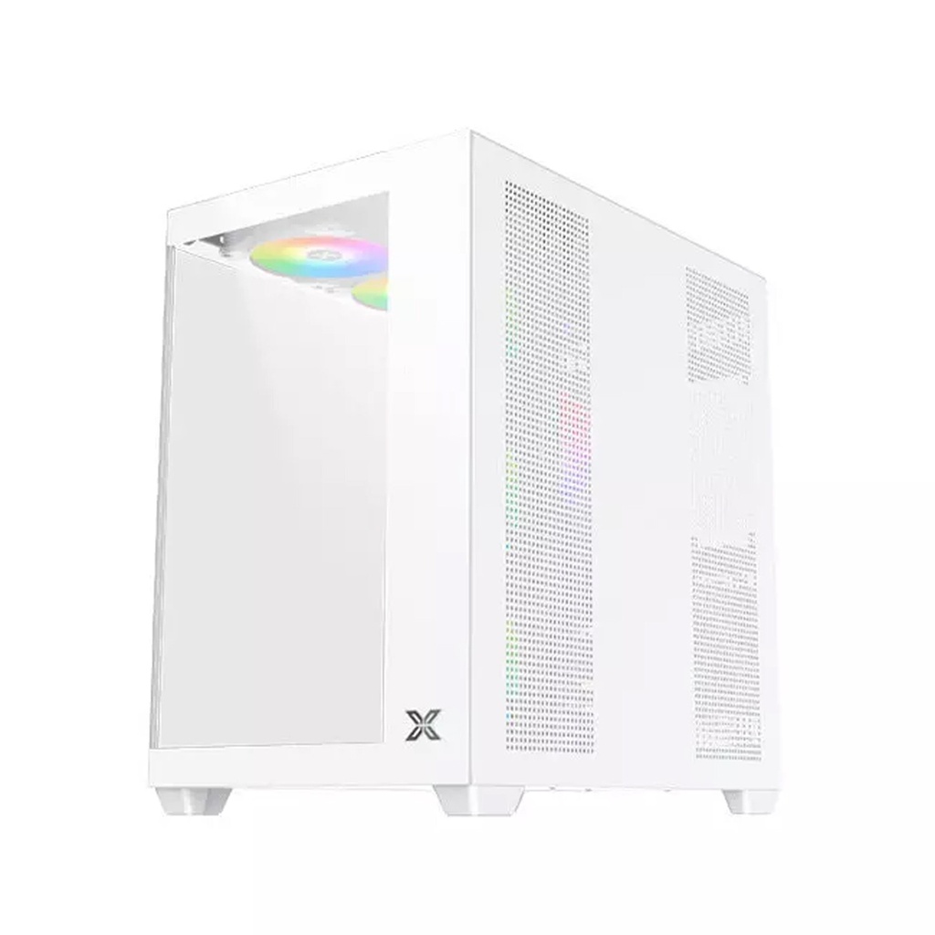 Xigmatek Aqua V Air Arctic Mid Tower Front Side & Left Side Tempered Glass Panel Case with 7 RGB Fans - White
