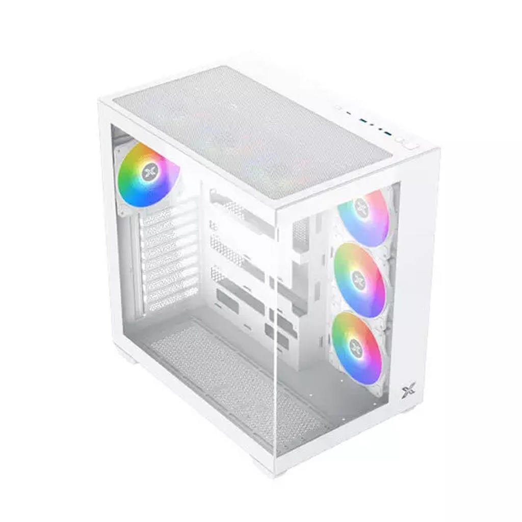 Xigmatek Aqua V Air Arctic Mid Tower Front Side & Left Side Tempered Glass Panel Case with 7 RGB Fans - White