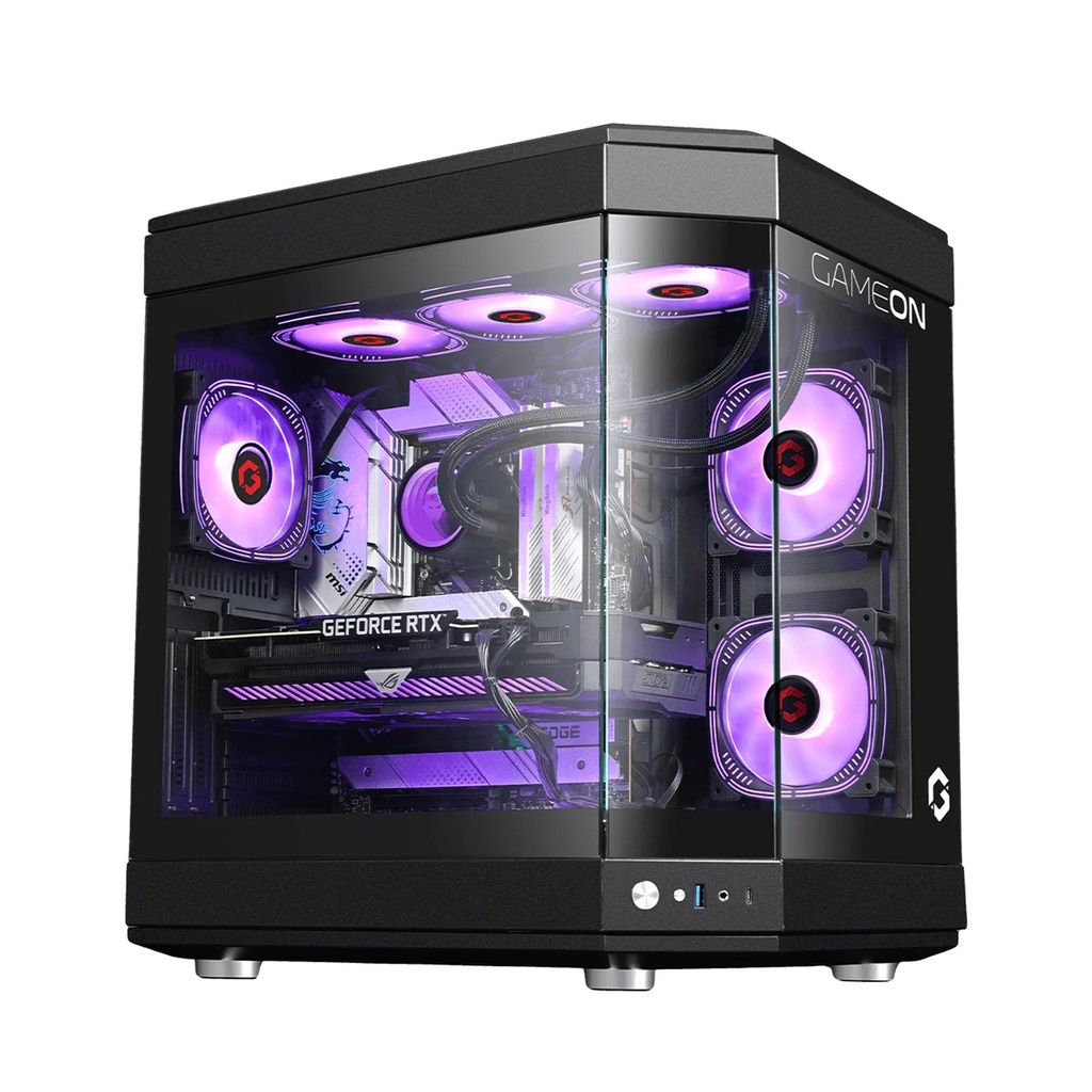 GameOn Valkyrie Series Mid Tower Two Panel Front & Left Side Tempered Glass Case With 3 RGB Fans - Black