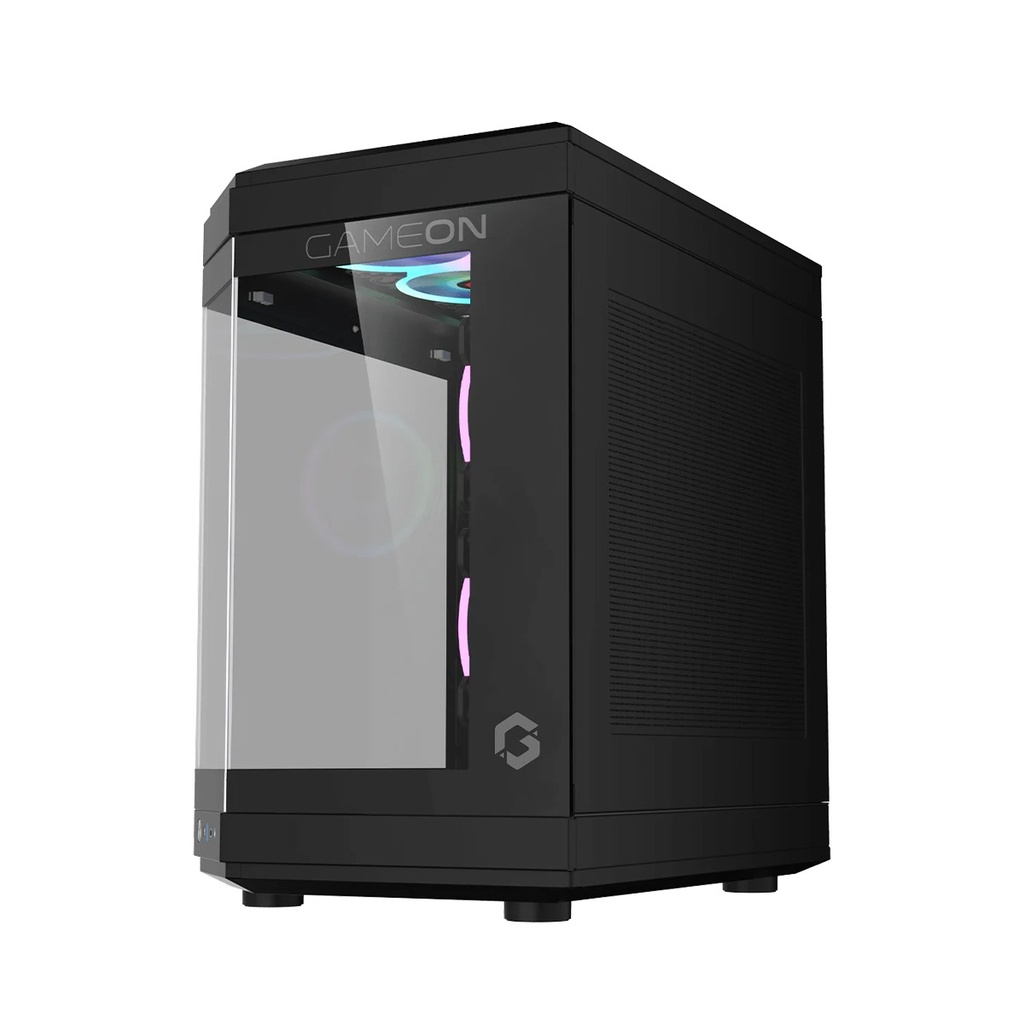 GameOn Valkyrie Series Mid Tower Two Panel Front & Left Side Tempered Glass Case With 3 RGB Fans - Black