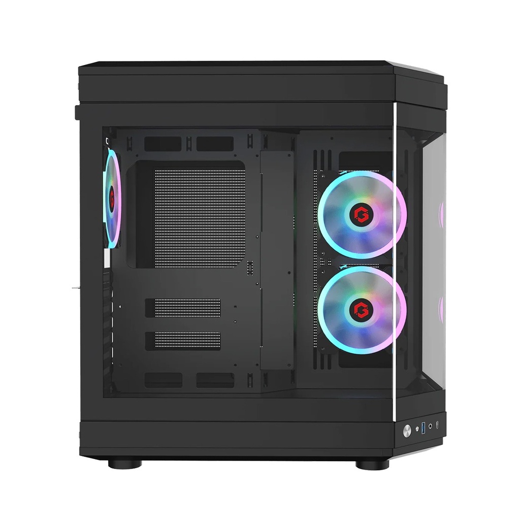 GameOn Valkyrie Series Mid Tower Two Panel Front & Left Side Tempered Glass Case With 3 RGB Fans - Black