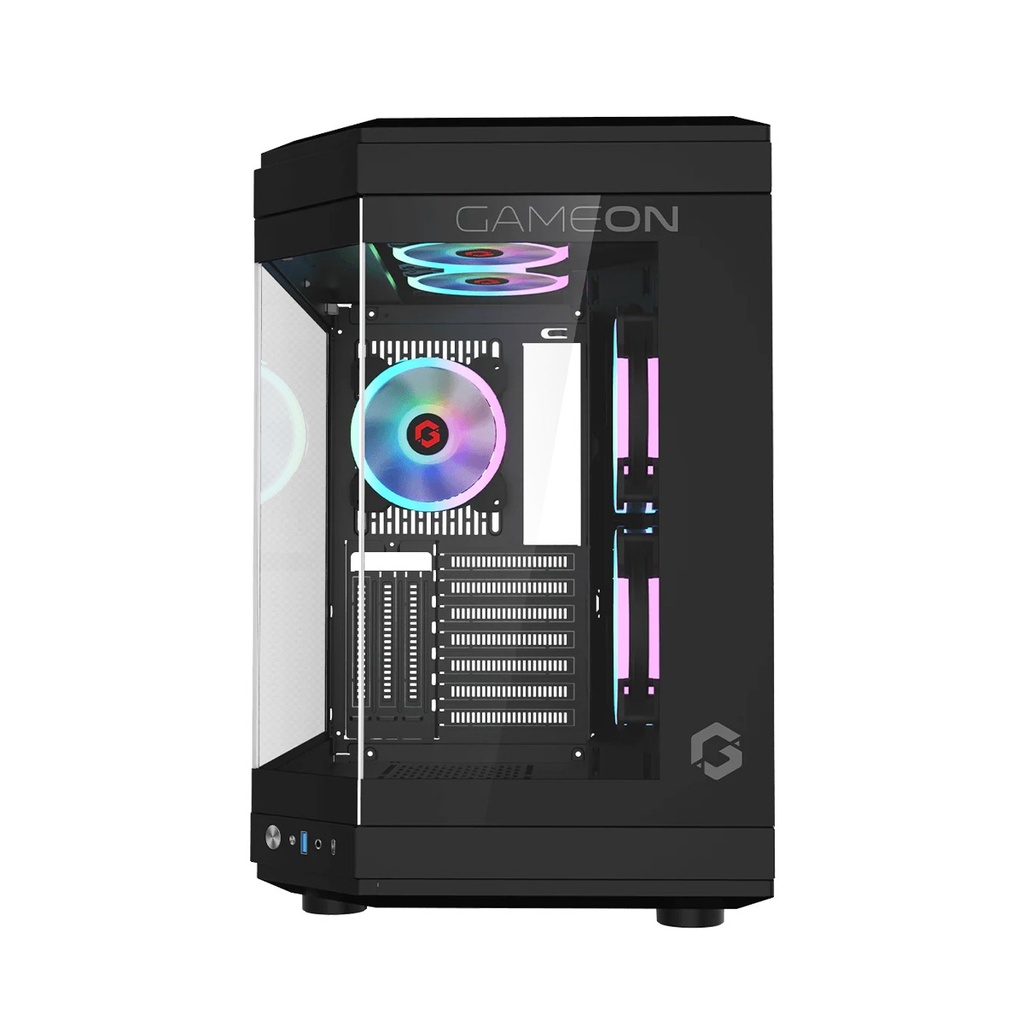 GameOn Valkyrie Series Mid Tower Two Panel Front & Left Side Tempered Glass Case With 3 RGB Fans - Black