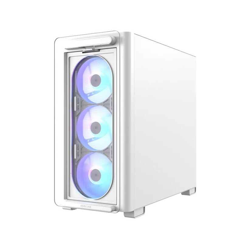 Asus A23 Plus Mid Tower Front Side & Left Side Tempered Glass Panel Case With 4 Fan RGB - White