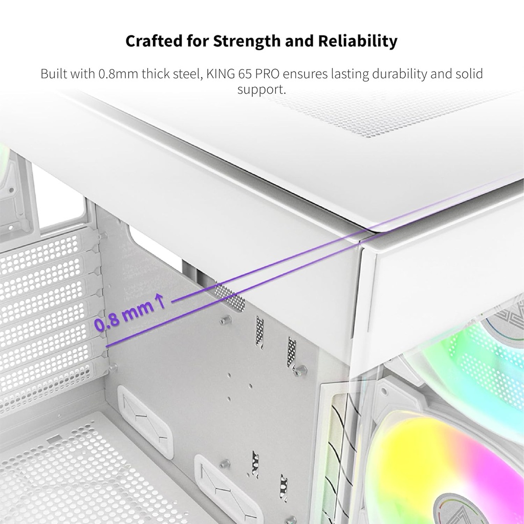 Montech King 65 Pro Mid Tower Two Panel Front & Left Side Tempered Glass Case with 3 RGB Fans - White