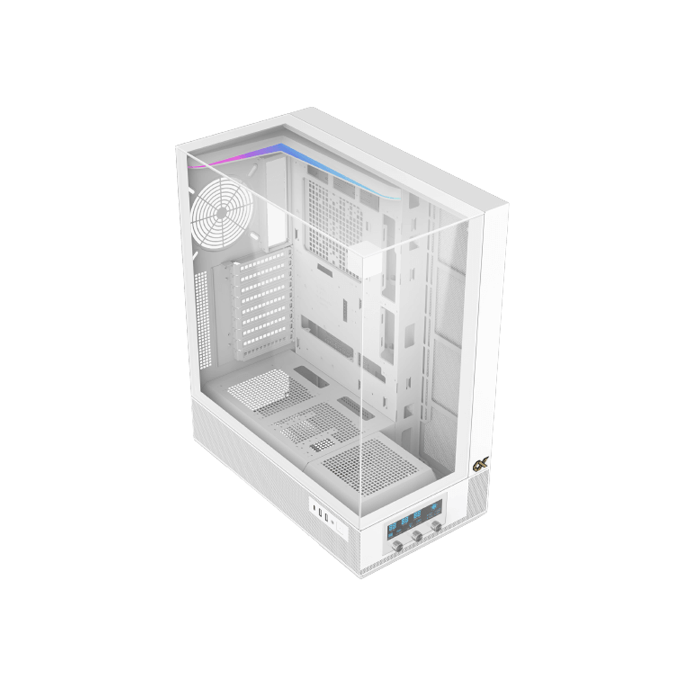 Xigmatek Vision Pro Artic Midtower LCD Display Three Panel Front,Top & Left Side Tempered Glass Case with 8 ARGB Fans - White