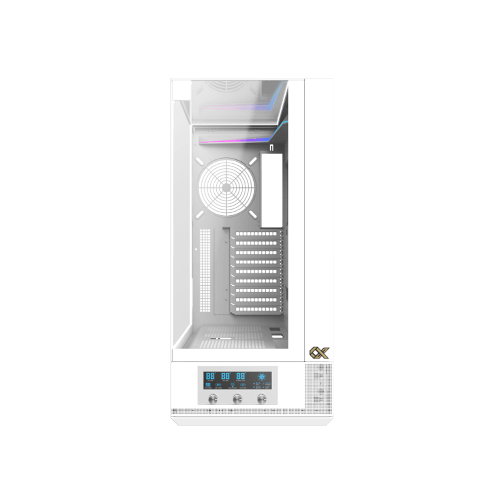 Xigmatek Vision Pro Artic Midtower LCD Display Three Panel Front,Top & Left Side Tempered Glass Case with 8 ARGB Fans - White