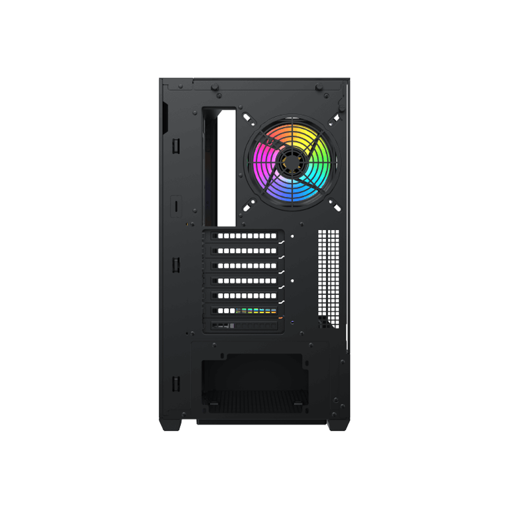 Xigmate Vision Midtower Smart Fan Control LCD Display Panel ATX Front Side & Left Side Tempered Glass Panel Case with 7 ARGB Fans - Black
