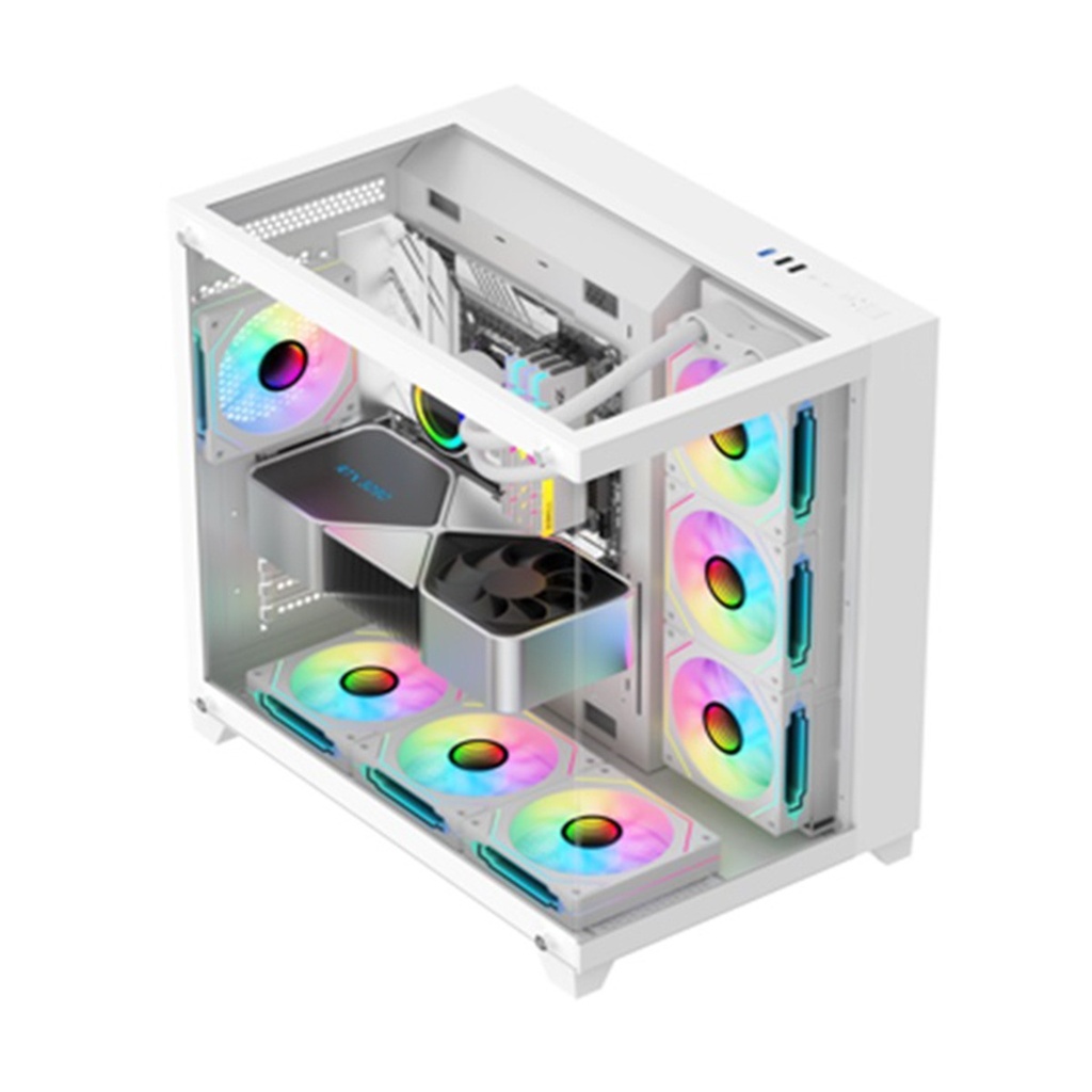 Sharx Profin GX700 Mid Tower Two Side Panel Front & Left Side Tempered Glass with 7 ARGB Fans - White