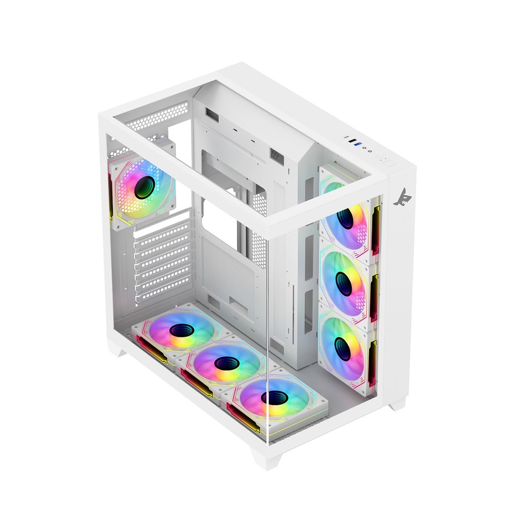 Sharx Profin GX700 Mid Tower Two Side Panel Front & Left Side Tempered Glass with 7 ARGB Fans - White