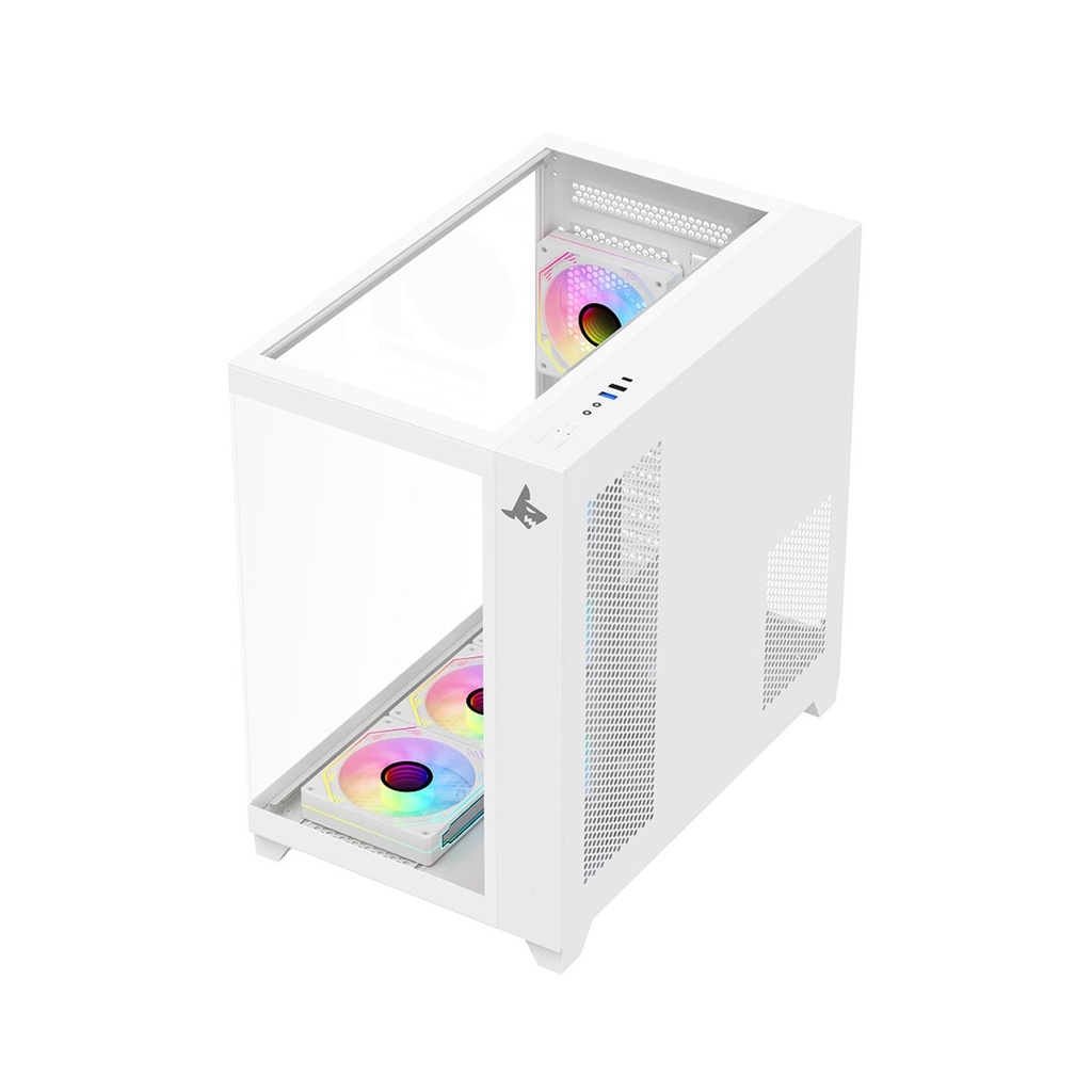 Sharx Profin GX700 Mid Tower Two Side Panel Front & Left Side Tempered Glass with 7 ARGB Fans - White