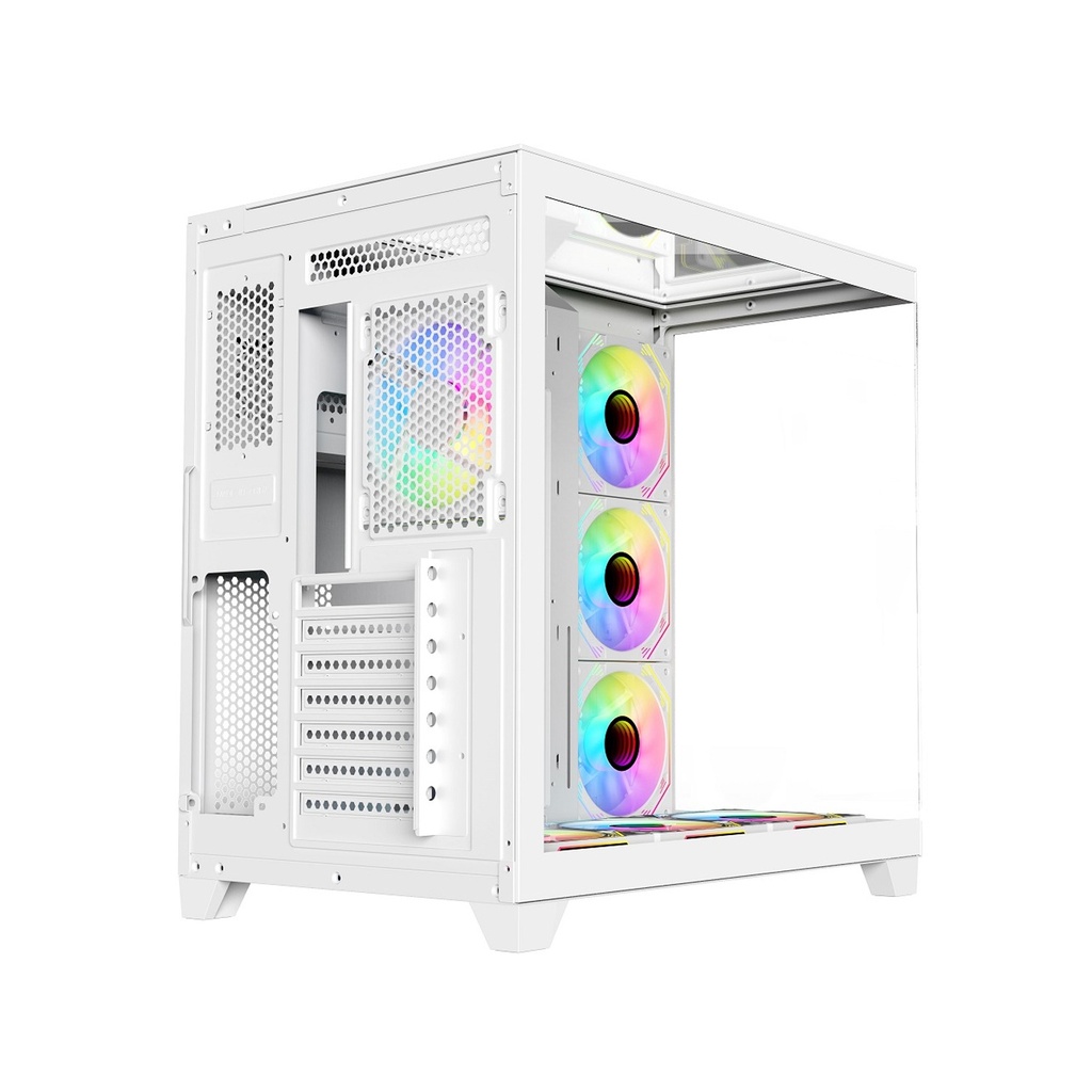 Sharx Profin GX700 Mid Tower Two Side Panel Front & Left Side Tempered Glass with 7 ARGB Fans - White