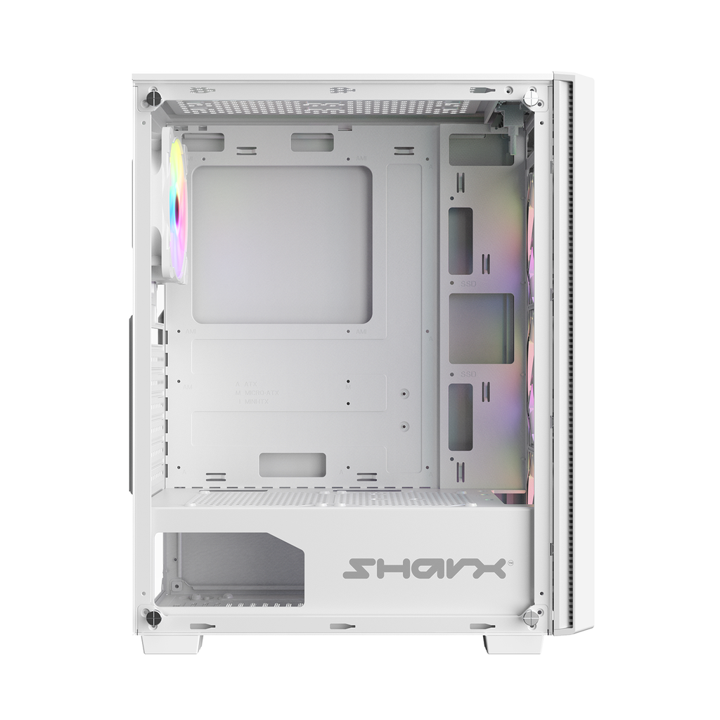 Sharx Striker Mid Tower Two Panel Front & Left Side Tempered Glass Case with 4 RGB Fans - White