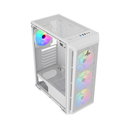 Sharx Razorfin R-200 ATX Mid Tower Left Side Tempered Glass Panel Case With 4 RGB Fans - White