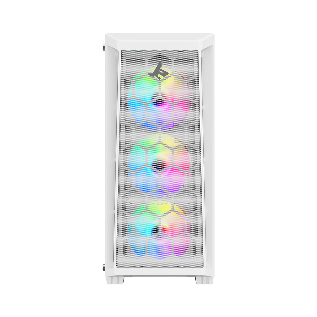 Sharx Razorfin R-200 ATX Mid Tower Left Side Tempered Glass Panel Case With 4 RGB Fans - White