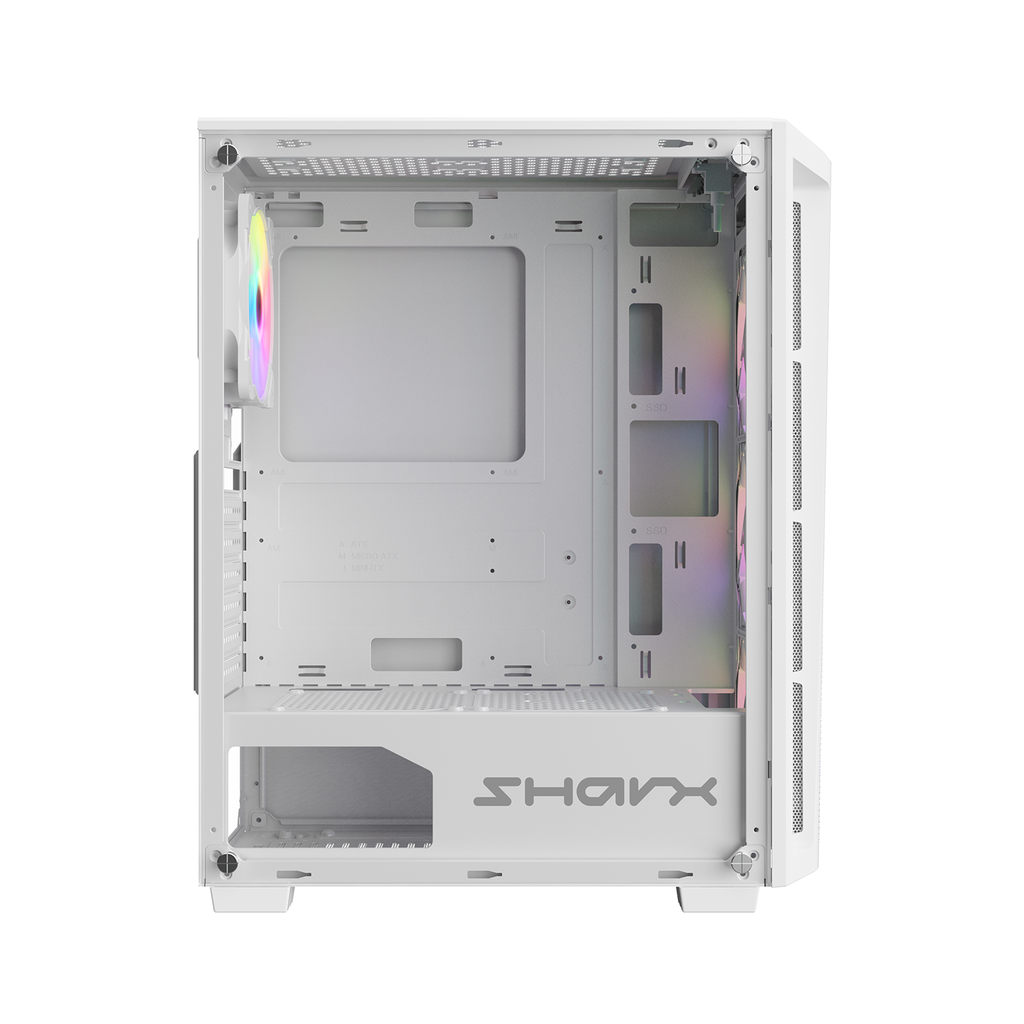 Sharx Razorfin R-200 ATX Mid Tower Left Side Tempered Glass Panel Case With 4 RGB Fans - White
