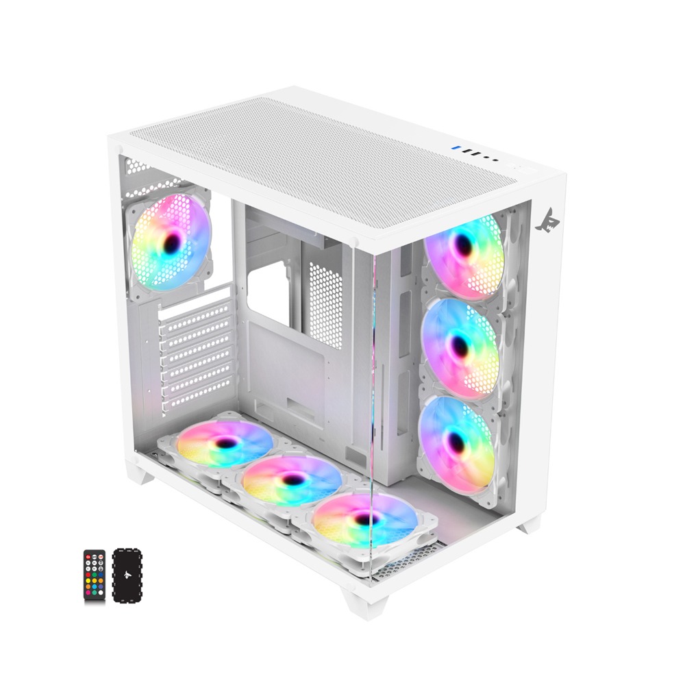 Sharx Profin XI700W Mid Tower Two Panel Front & Left Side Tempered Glass Case with 7 RGB Fans - White
