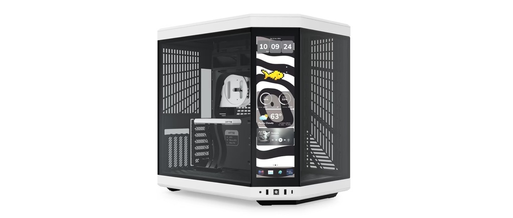 HYTE Y70 TOUCH INFINITE - 14.5 Inch Touchscreen Mid Tower Two Panel Front & Left Side Tempered Glass Case without Fan - Black/White