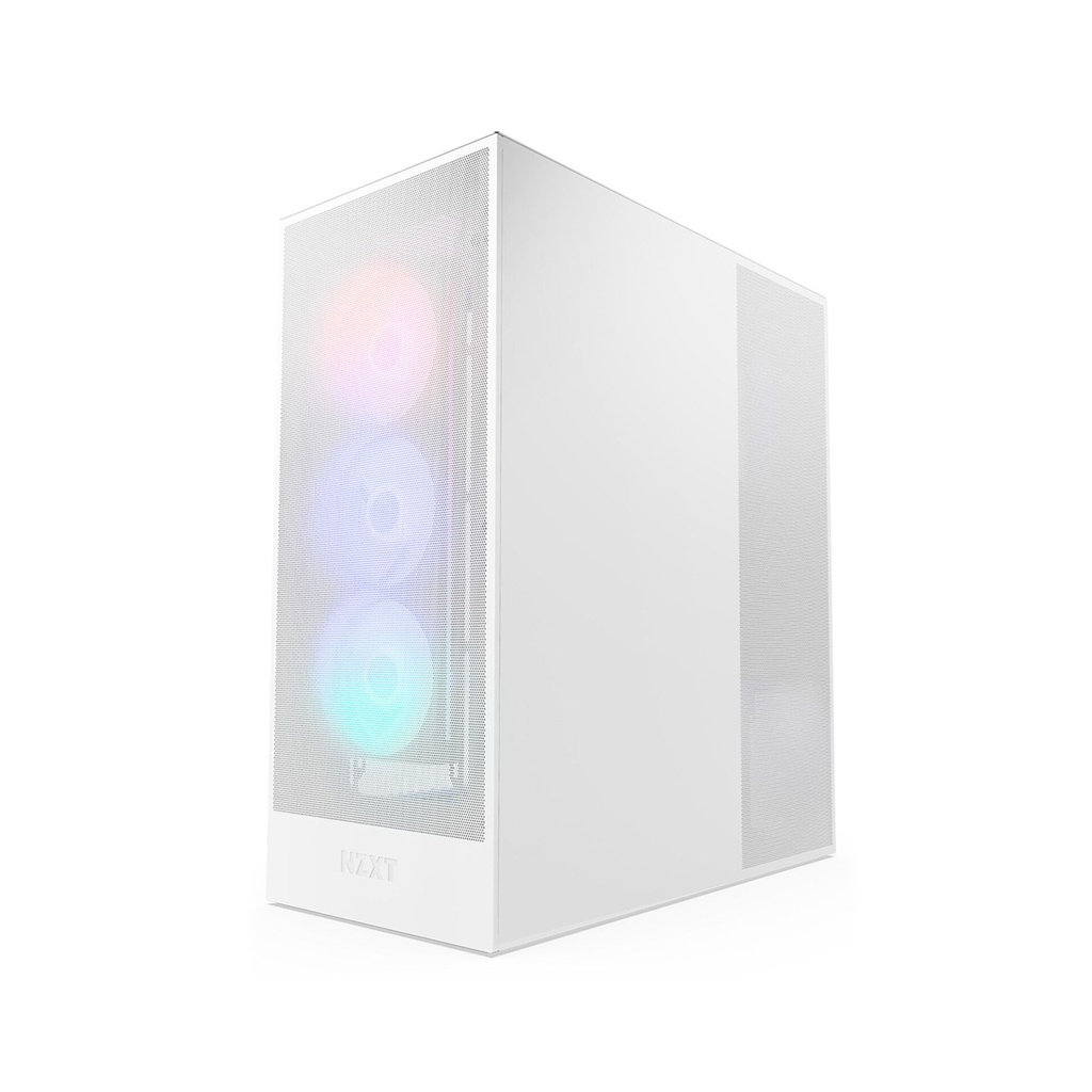 NZXT H7 Flow RGB (2024) ATX Mid Tower Left Side Tempered Glass Case with 3 RGB Fans - White