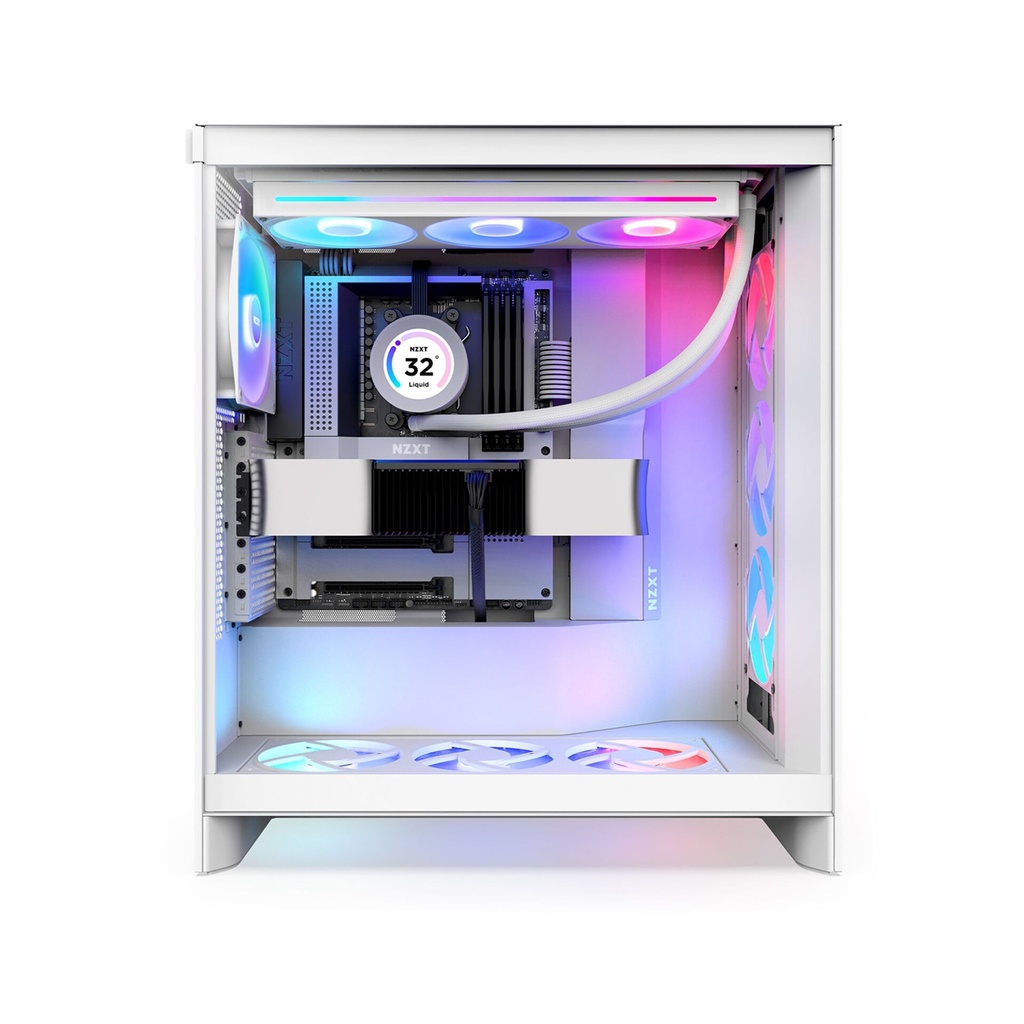 NZXT H7 Flow RGB (2024) ATX Mid Tower Left Side Tempered Glass Case with 3 RGB Fans - White