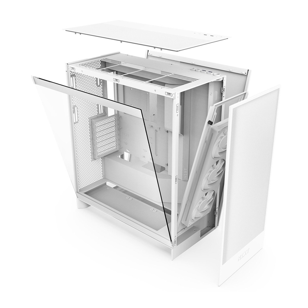 NZXT H7 Flow RGB (2024) ATX Mid Tower Left Side Tempered Glass Case with 3 RGB Fans - White