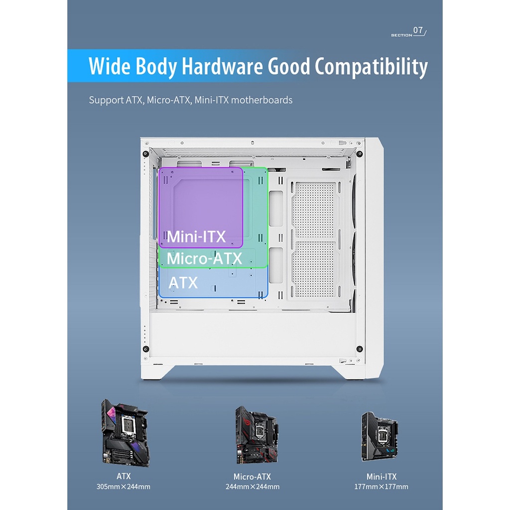 Huntkey GX750A Predator Mid Tower Case Tower Tempered Glass Side Panel Case With 4x ARGB Fans - White