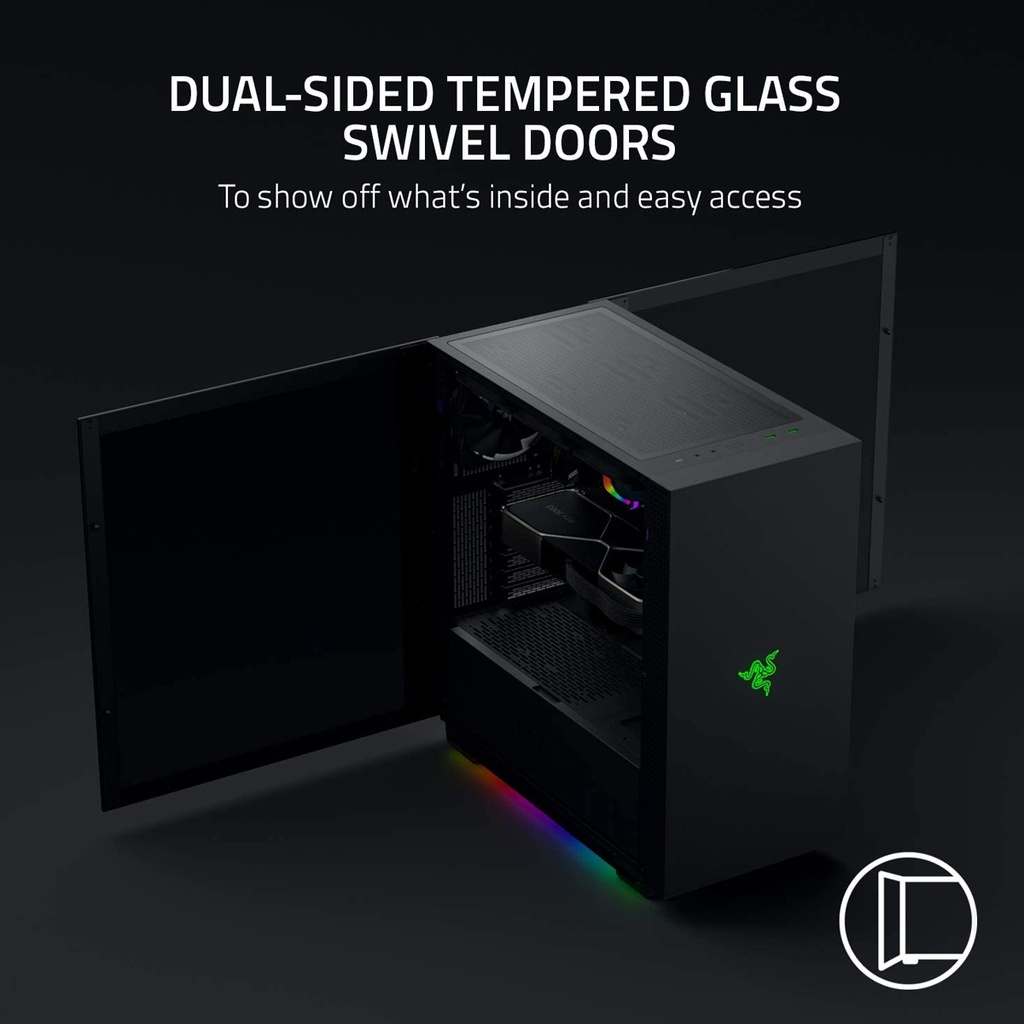 Razer Tomahawk ATX Tempered Glass Double Side Revolving Doors Vented Top Panel RGB Chroma Underground Lighting Gaming Case - Black