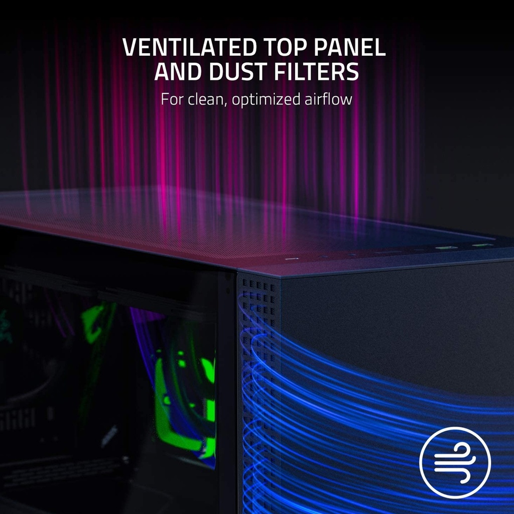 Razer Tomahawk ATX Tempered Glass Double Side Revolving Doors Vented Top Panel RGB Chroma Underground Lighting Gaming Case - Black