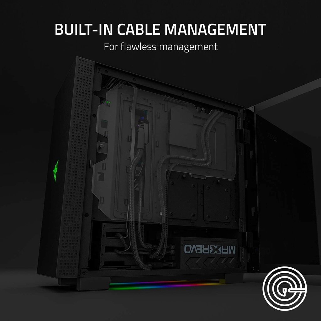 Razer Tomahawk ATX Tempered Glass Double Side Revolving Doors Vented Top Panel RGB Chroma Underground Lighting Gaming Case - Black
