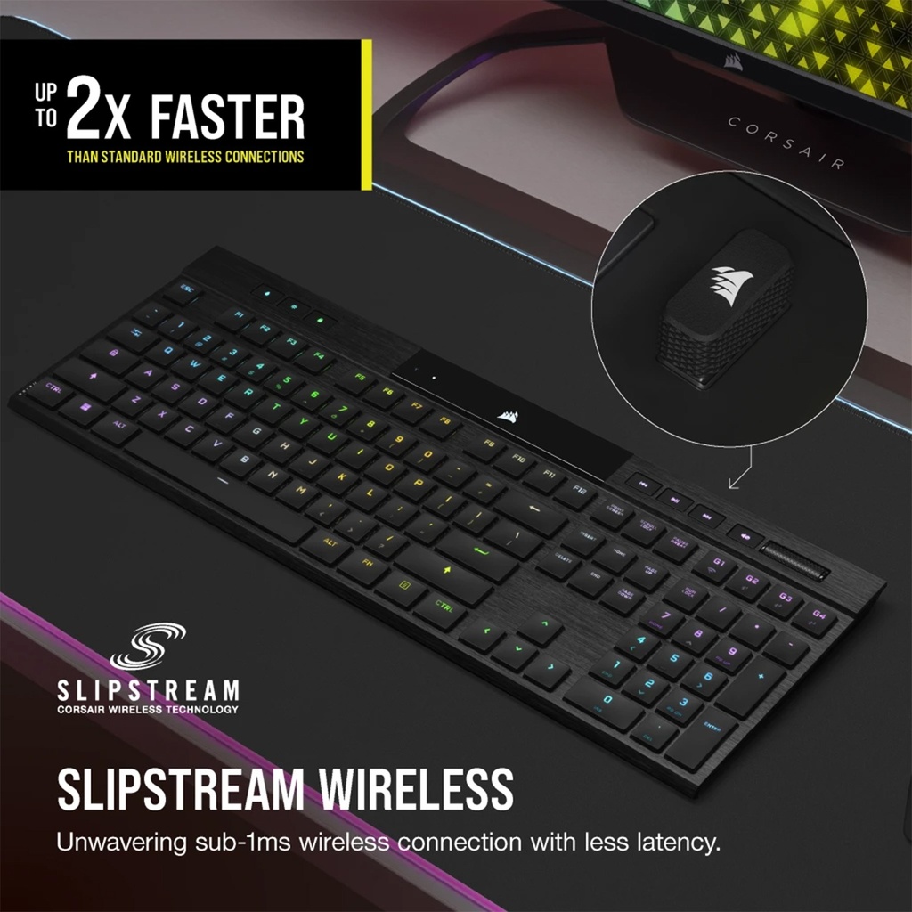 Corsair K100 Air Wireless RGB Mechanical Gaming Keyboard Cherry MX Key Switch Ultra Low Profile Tactile & Fast - Black