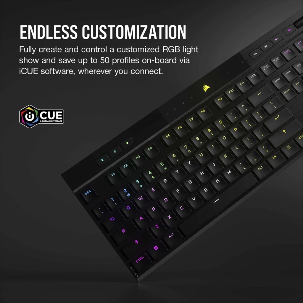 Corsair K100 Air Wireless RGB Mechanical Gaming Keyboard Cherry MX Key Switch Ultra Low Profile Tactile & Fast - Black