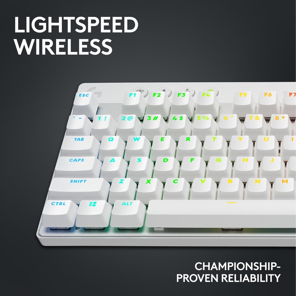 Logitech G PRO X TKL LIGHTSPEED Wireless Gaming Keyboard, Ultra-Portable Tenkeyless Design, Lightsync RGB Backlit, PBT Keycaps, Tactile Switches (GX Brown), BT/USB, US INTL Layout, White | 920-012148