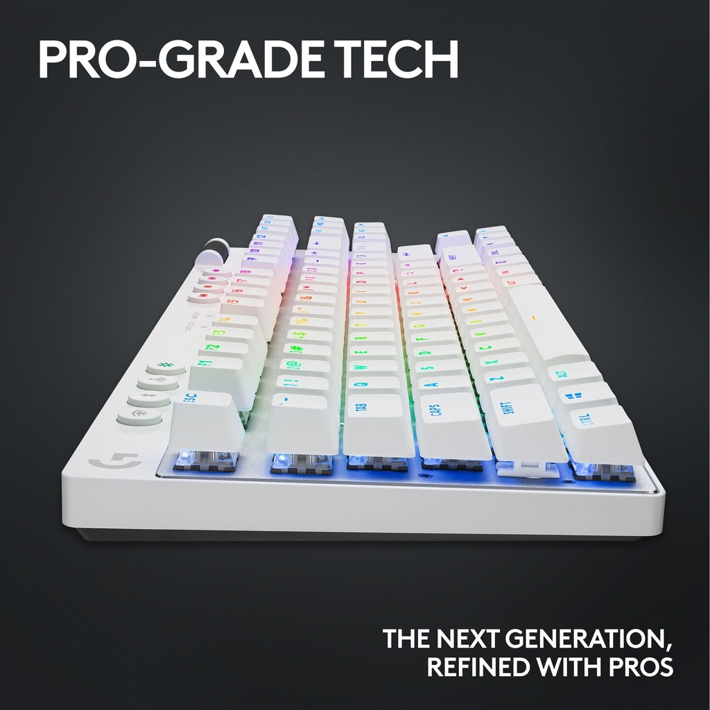 Logitech G PRO X TKL LIGHTSPEED Wireless Gaming Keyboard, Ultra-Portable Tenkeyless Design, Lightsync RGB Backlit, PBT Keycaps, Tactile Switches (GX Brown), BT/USB, US INTL Layout, White | 920-012148