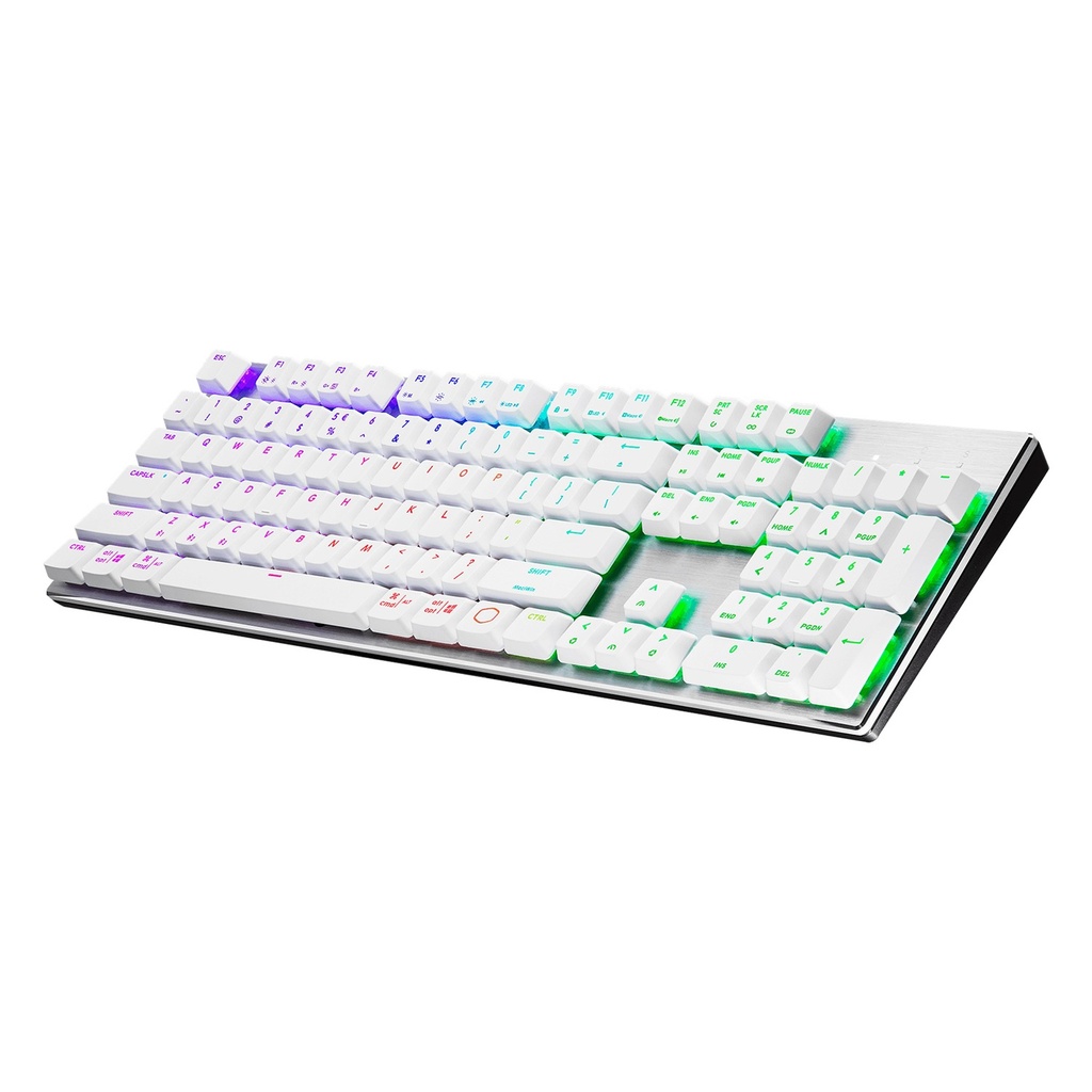 Cooler Master SK653 Full Sized Wireless/Bluetooth RGB Mechanical Keyboard With Low Profile Clicky Blue Switch - White