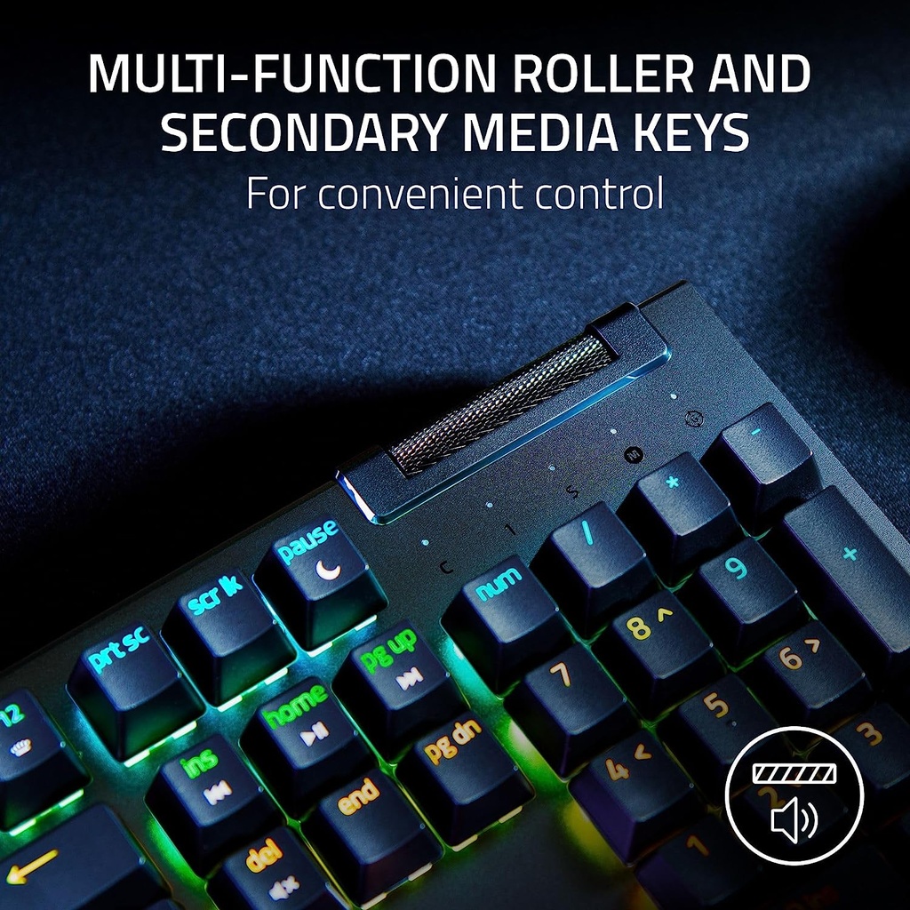 Razer BlackWidow V4 X Mechanical Gaming Keyboard with Razer Chroma RGB: Green Mechanical Switches, 6 Dedicated Macro Keys, Multi-Function Roller, Secondary Media Keys - Arabic Layout - Black
