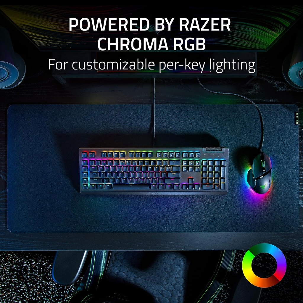 Razer BlackWidow V4 X Mechanical Gaming Keyboard with Razer Chroma RGB: Green Mechanical Switches, 6 Dedicated Macro Keys, Multi-Function Roller, Secondary Media Keys - Arabic Layout - Black