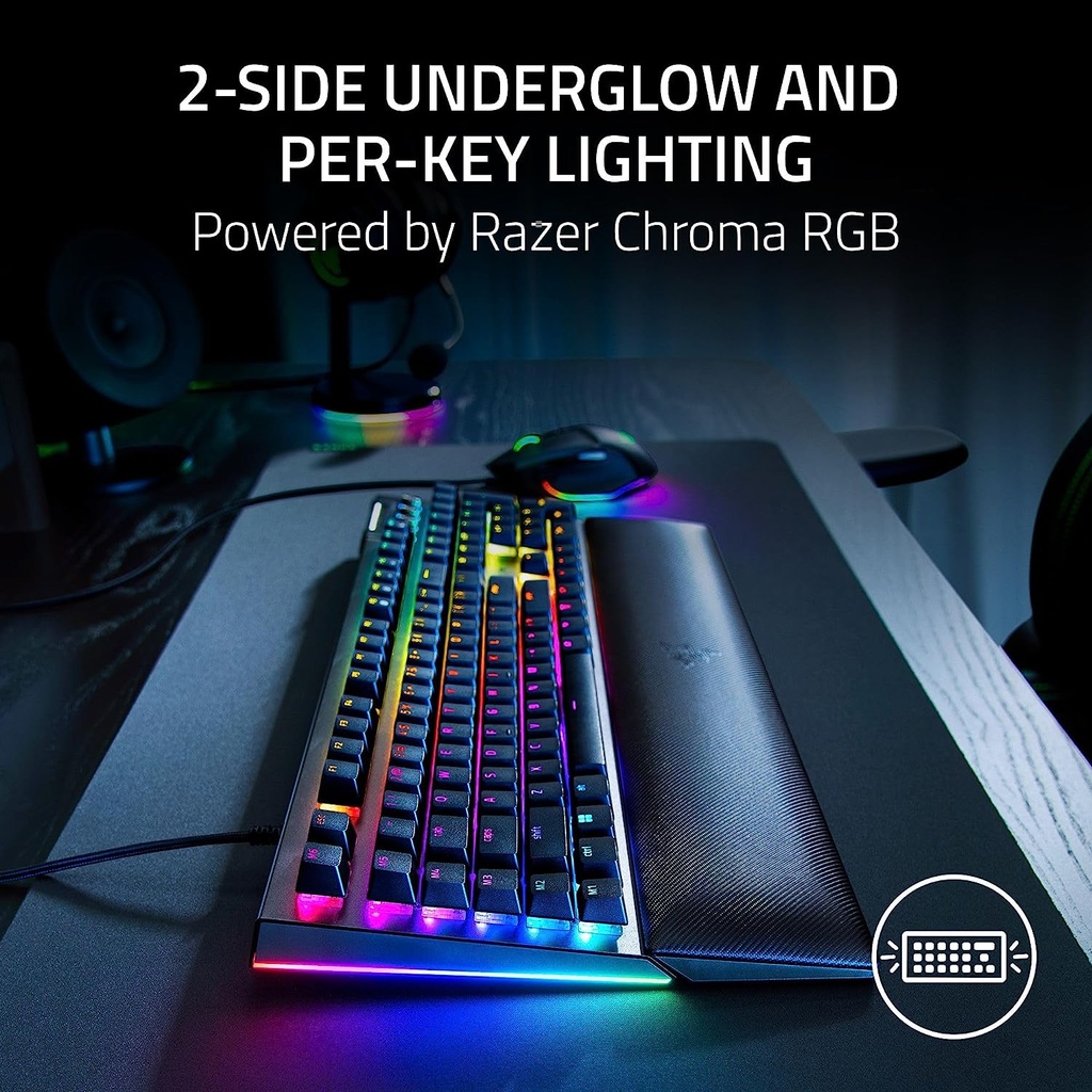 Razer BlackWidow V4 Mechanical Gaming Keyboard: Green Switches Tactile & Clicky, Chroma RGB, 6 Macro Keys, Magnetic Wrist Rest, Doubleshot ABS Keycaps, Roller & Media Keys - Black