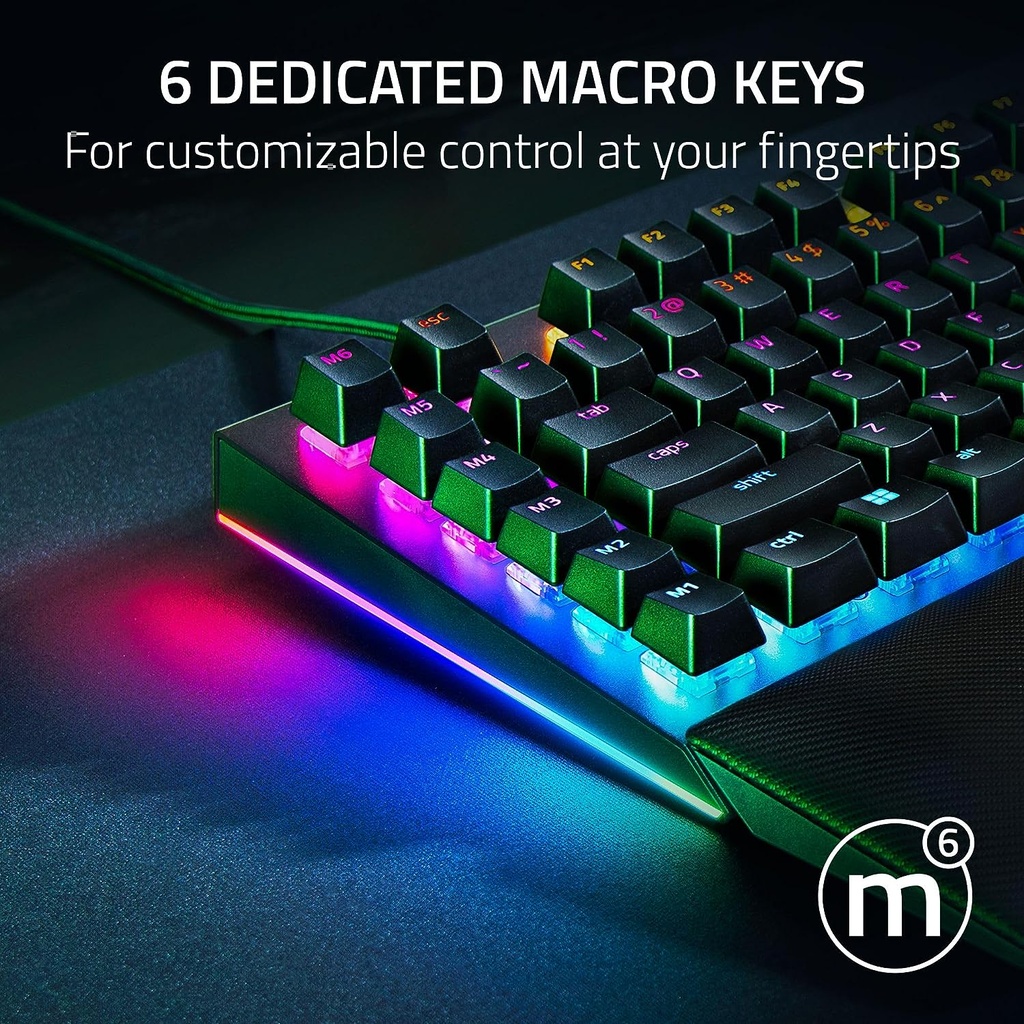 Razer BlackWidow V4 Mechanical Gaming Keyboard: Green Switches Tactile & Clicky, Chroma RGB, 6 Macro Keys, Magnetic Wrist Rest, Doubleshot ABS Keycaps, Roller & Media Keys - Black