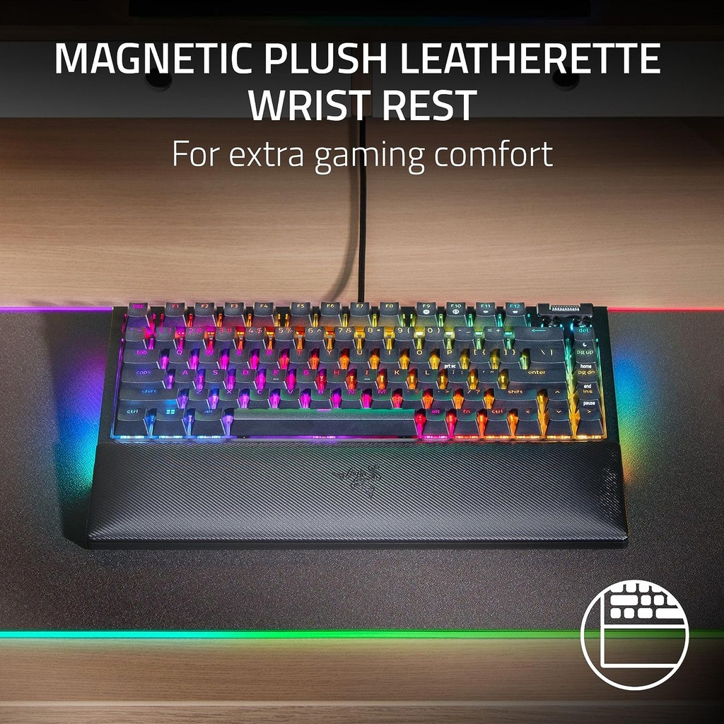 Razer BlackWidow V4 75% Mechanical Gaming Keyboard: Hot-Swappable Design, Compact & Durable, Orange Tactile Switches, Chroma RGB, MF Roller & Media Keys, Comfortable Wrist Rest - Black