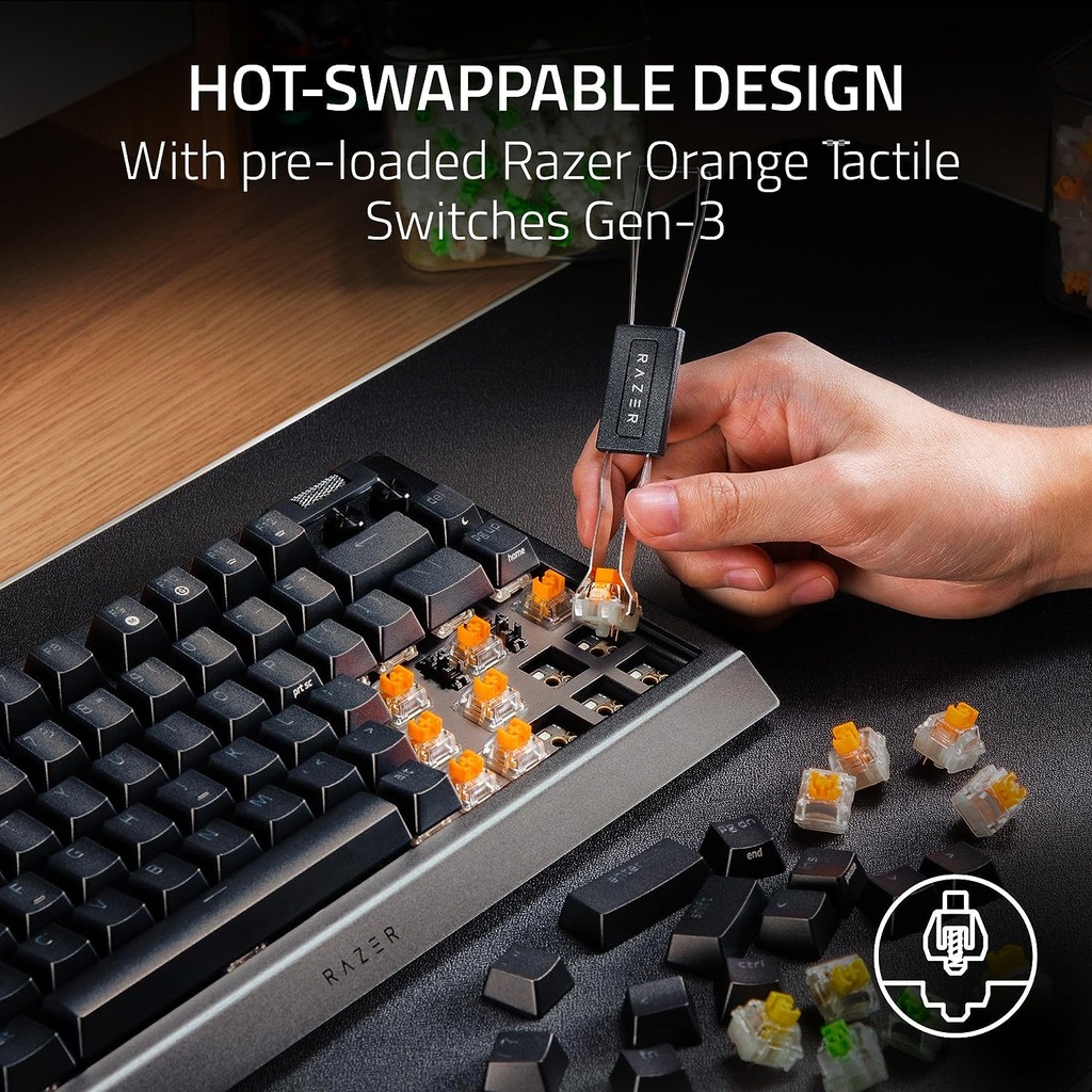 Razer BlackWidow V4 75% Mechanical Gaming Keyboard: Hot-Swappable Design, Compact & Durable, Orange Tactile Switches, Chroma RGB, MF Roller & Media Keys, Comfortable Wrist Rest - Black