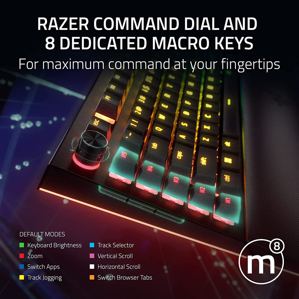 Razer BlackWidow V4 Pro Wired Mechanical Gaming Keyboard: Green Mechanical Switches Tactile & Clicky, Doubleshot ABS Keycaps, Command Dial, Programmable Macros - Chroma RGB - Black