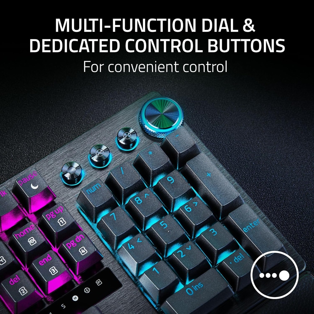 Razer Huntsman V3 Pro Esports Gaming Keyboard: Analog Optical Switches, Rapid Trigger & Adjustable Actuation, Media Keys & Dial, Doubleshot PBT Keycaps, Wrist Rest - Black