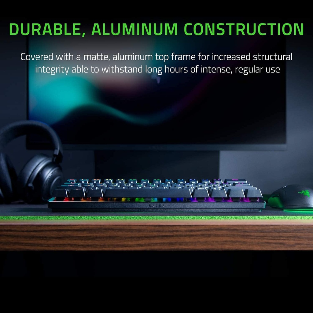 Razer Huntsman Mini 60% Compact Gaming Keyboard: Purple Switch, Clicky Optical-Mechanical Switches, Doubleshot PBT Keycaps, Detachable USB-C Cable, US Layout - Black