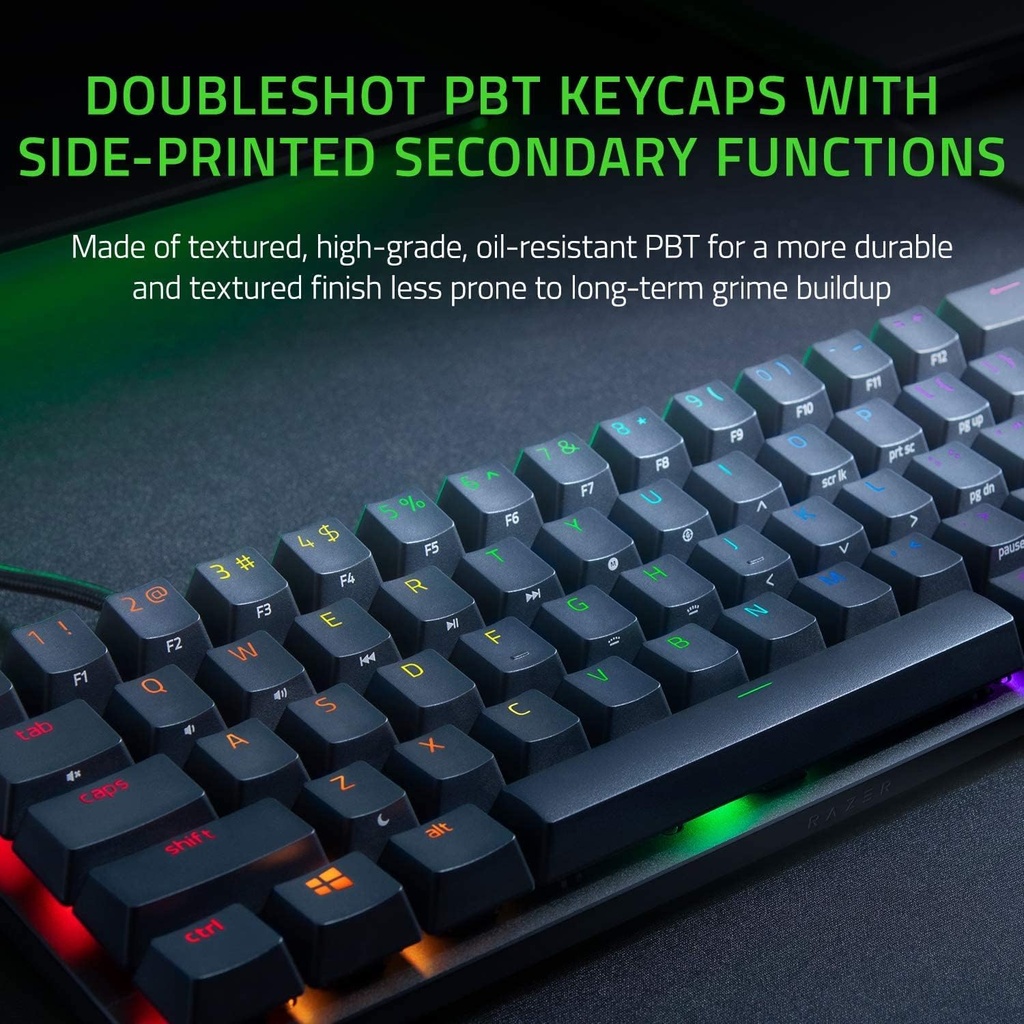 Razer Huntsman Mini 60% Compact Gaming Keyboard: Purple Switch, Clicky Optical-Mechanical Switches, Doubleshot PBT Keycaps, Detachable USB-C Cable, US Layout - Black