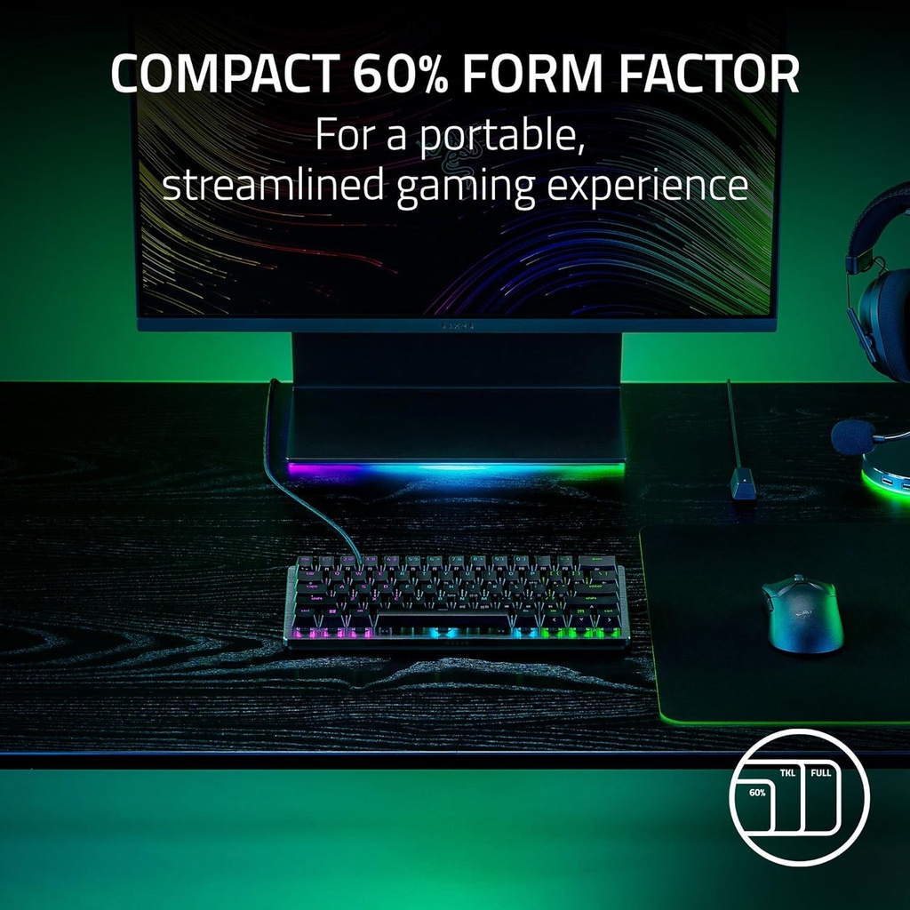 Razer Huntsman V3 Pro Mini 60% Gaming Keyboard: Analog Optical Switches, Rapid Trigger & Adjustable Actuation, Onboard Adjustments, Dual-Purpose Mod Keys - Black