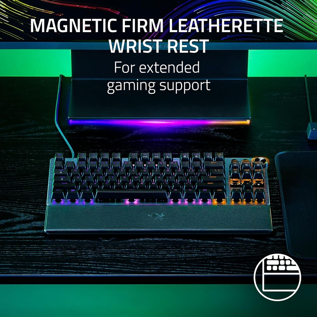 Razer Huntsman V3 Pro TKL Gaming Keyboard: Analog Optical Switches, Rapid Trigger & Adjustable Actuation, Media Keys & Dial, Doubleshot PBT Keycaps - Wrist Rest - Black