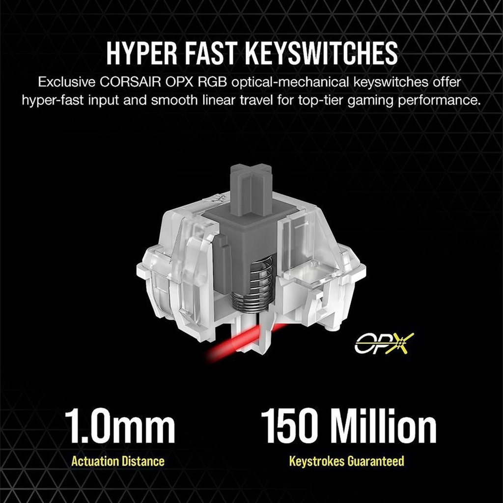 Corsair K70 PRO RGB Optical-Mechanical Gaming Keyboard OPX Linear Switch PBT Double-Shot Keycaps - White
